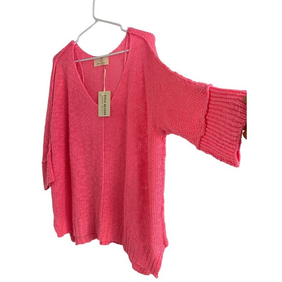 Womens Hyped Unicorn Pink Knit Sweater M/L 3/4 Sleeve Boxy Relaxed NWT 7511 - Picture 3 of 7